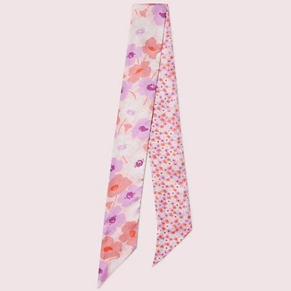 kate spade Accessories - NWT Kate Spade Poppy Fields Reversible Skinny Silk Scarf Bandeau Twilly Pink